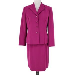Le Suit Skirt Suit Petite 8P Dark Pink Crepe Lined Straight Pencil Office Career